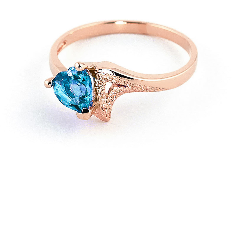 14K. SOLID GOLD RING WITH NATURAL BLUE TOPAZ (Rose Gold)